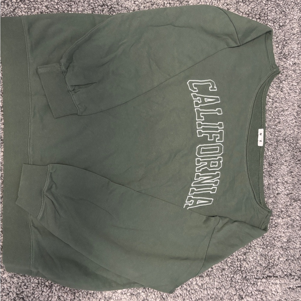 Garage Olive Graphic Off the Shoulder Sweatshirt